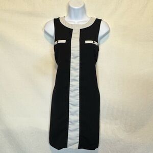 F-69 Bordeaux Black &‎ White Sleeveless Lined Summer MIDI Dress Size S